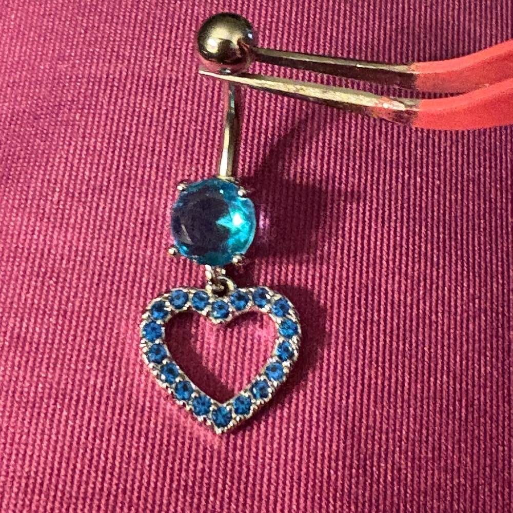 Belly Ring-Blue like Topaz stainless steel Heart Shaped dangling Belly Ring